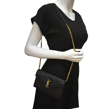 YVES SAINT LAURENT Wallet on Chain Leather Shoulder Bag Black