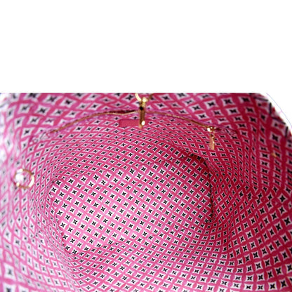 LOUIS VUITTON Giant Rose Neverfull MM Monogram Canvas Shoulder Bag White