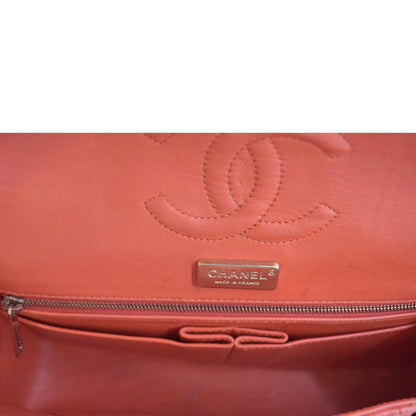 CHANEL Classic Medium Double Flap Python Leather Shoulder Bag Red