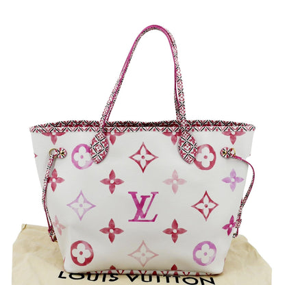 LOUIS VUITTON Giant Rose Neverfull MM Monogram Canvas Shoulder Bag White