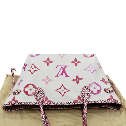 LOUIS VUITTON Giant Rose Neverfull MM Monogram Canvas Shoulder Bag White