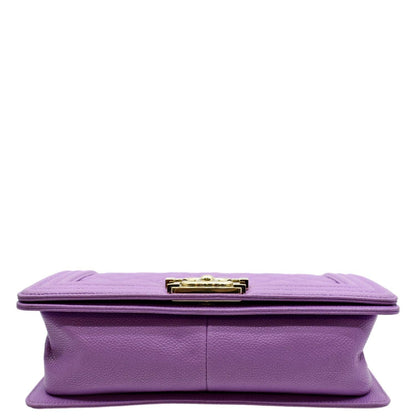 CHANEL Medium Boy Flap Quilted Caviar Leather Shoulder Bag Purple