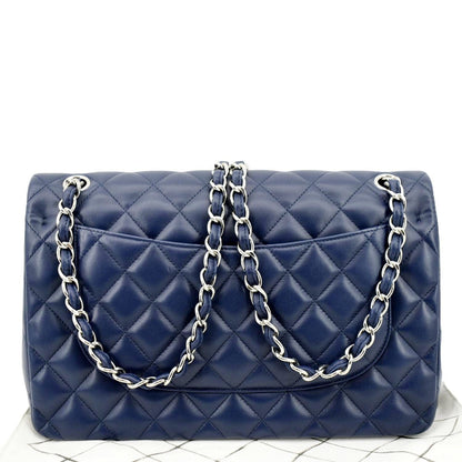 CHANEL Classic Jumbo Double Flap Quilted Caviar Leather Shoulder Bag Blue