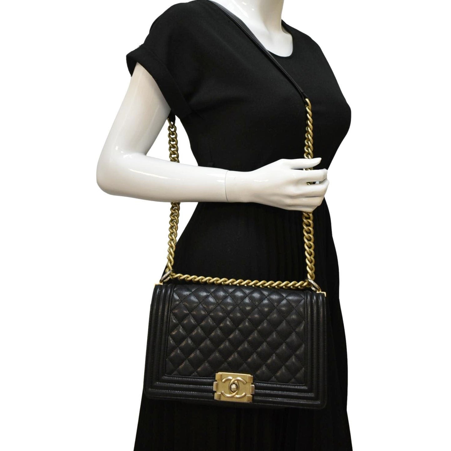 CHANEL Medium Boy Flap Caviar Quilted Leather Shoulder Bag Black