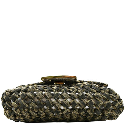 FENDI Mini Baguette Woven Jacquard Fabric Shoulder Bag Brown