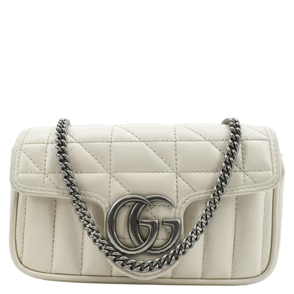 GUCCI GG Marmont Super Mini Matelasse Leather Shoulder Bag White 476433