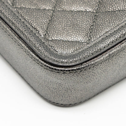 Chanel CC Filigree Double Zip Clutch with Chain Caviar Grey