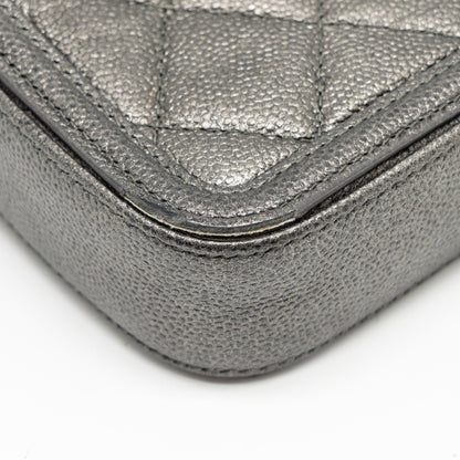 Chanel CC Filigree Double Zip Clutch with Chain Caviar Grey