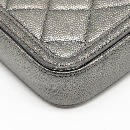 Chanel CC Filigree Double Zip Clutch with Chain Caviar Grey