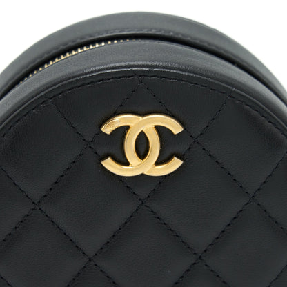 Chanel Pearl Round Clutch With Chain Calfskin Black