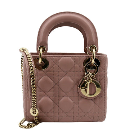 CHRISTIAN DIOR Mini Lady Dior Cannage Lambskin Leather Shoulder Bag Blush