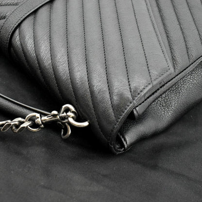 YVES SAINT LAURENT College Large Lambskin Leather Shoulder Chain Bag Black