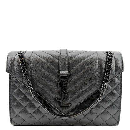 YVES SAINT LAURENT Small Envelope Matelassé Leather Shoulder Bag Black
