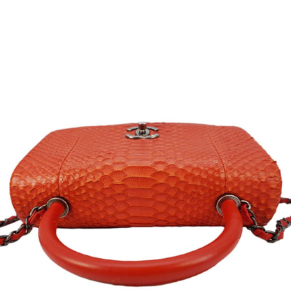 CHANEL Coco Flap Python Leather Top Handle Shoulder Bag Red