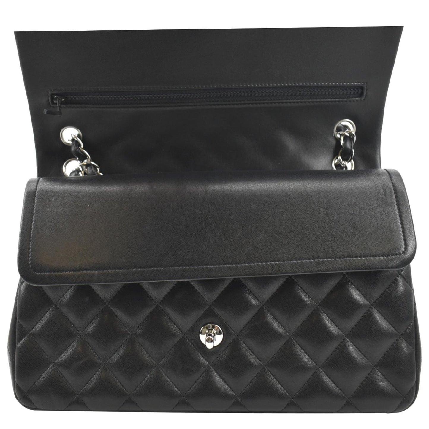 CHANEL Classic Medium Double Flap Quilted Lambskin Leather Shoulder Bag Black