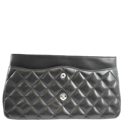 CHANEL Classic Medium Double Flap Quilted Lambskin Leather Shoulder Bag Black