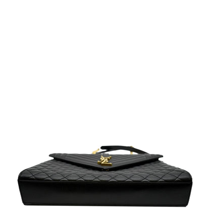 YVES SAINT LAURENT Large Envelope Calfskin Leather Chain Shoulder Bag Black