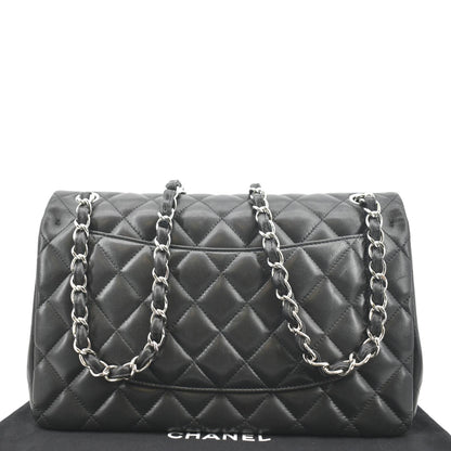 CHANEL Classic Medium Double Flap Quilted Lambskin Leather Shoulder Bag Black