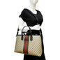 GUCCI Zipper Web GG Supreme Canvas Tote Shoulder Bag Black 359261