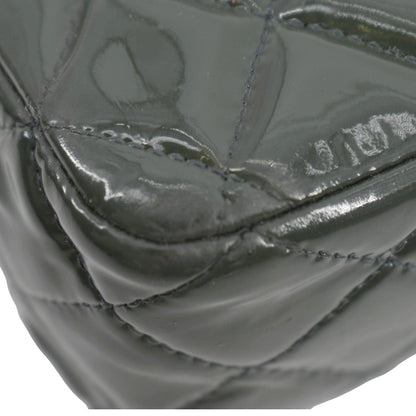 CHANEL Flap Quilted Patent Leather Shoulder Bag Green
