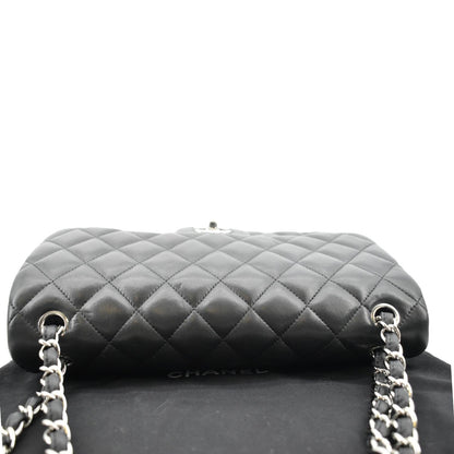 CHANEL Classic Medium Double Flap Quilted Lambskin Leather Shoulder Bag Black