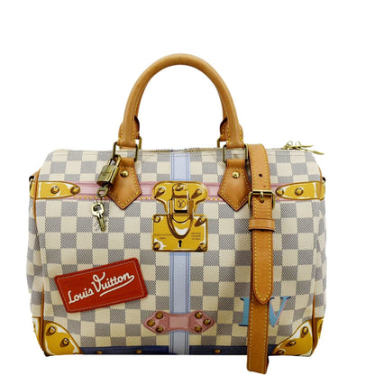 LOUIS VUITTON Summer Trunks Speedy Damier Azur Satchel Shoulder Bag White