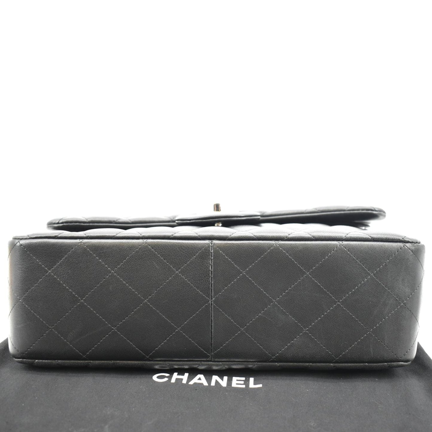 CHANEL Classic Medium Double Flap Quilted Lambskin Leather Shoulder Bag Black
