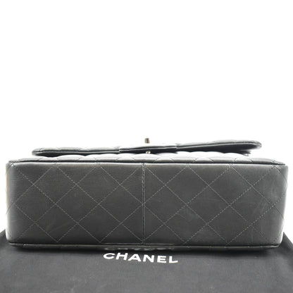 CHANEL Classic Medium Double Flap Quilted Lambskin Leather Shoulder Bag Black