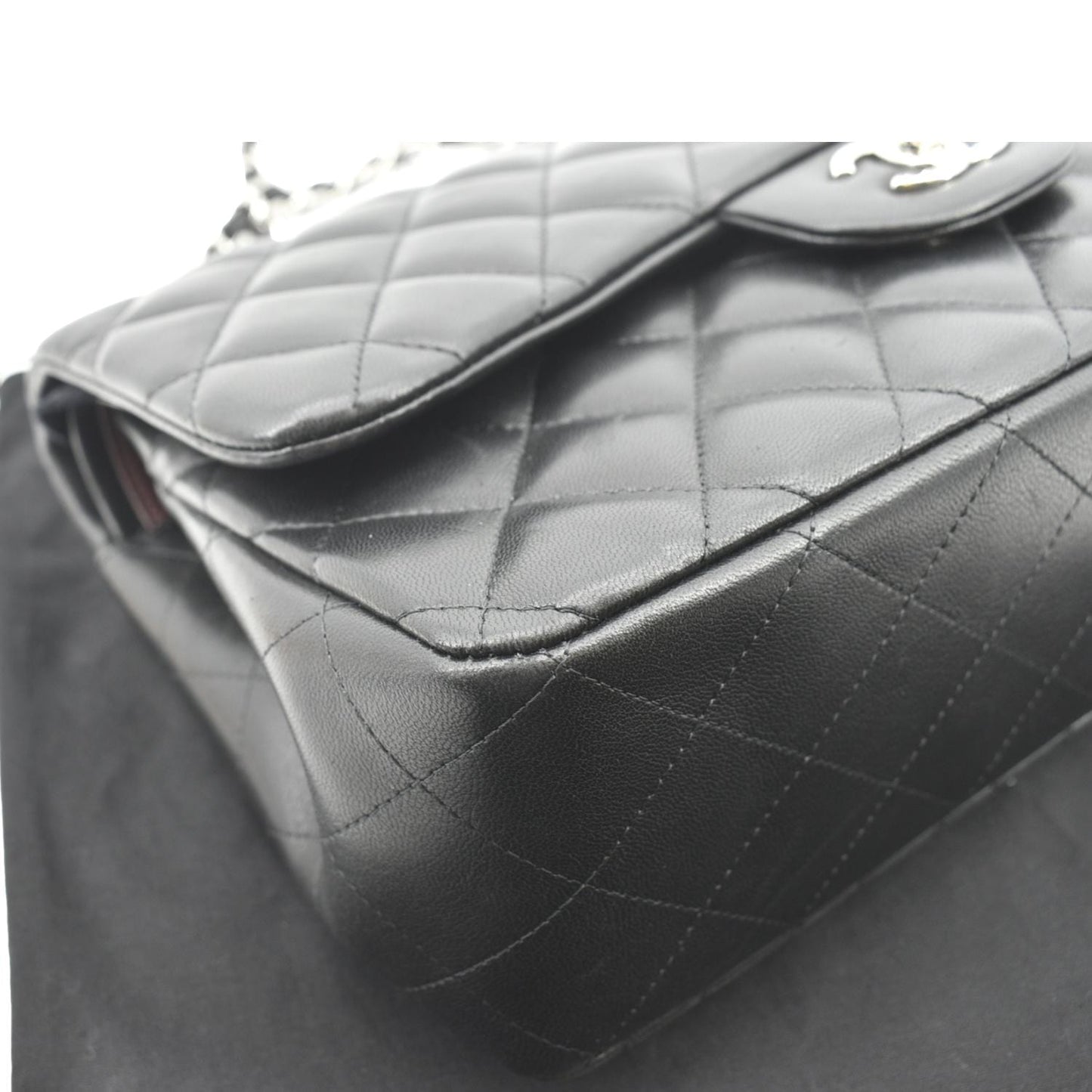 CHANEL Classic Medium Double Flap Quilted Lambskin Leather Shoulder Bag Black