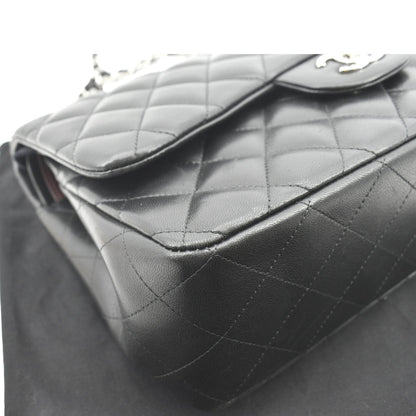 CHANEL Classic Medium Double Flap Quilted Lambskin Leather Shoulder Bag Black