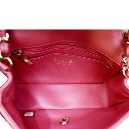 CHANEL Rectangular Flap Mini Quilted Chevron Leather Shoulder Bag Red