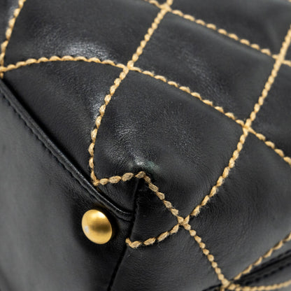 Chanel vintage quilted zip shoulder bag calfskin black