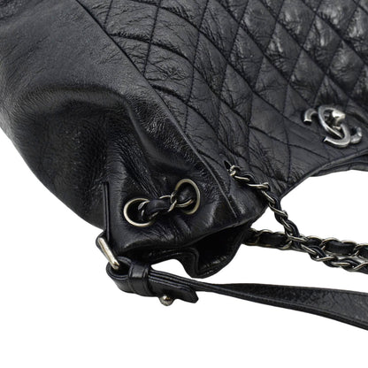 CHANEL Glazed Aged Calfskin Distressed Tote Shoulder Bag Blue