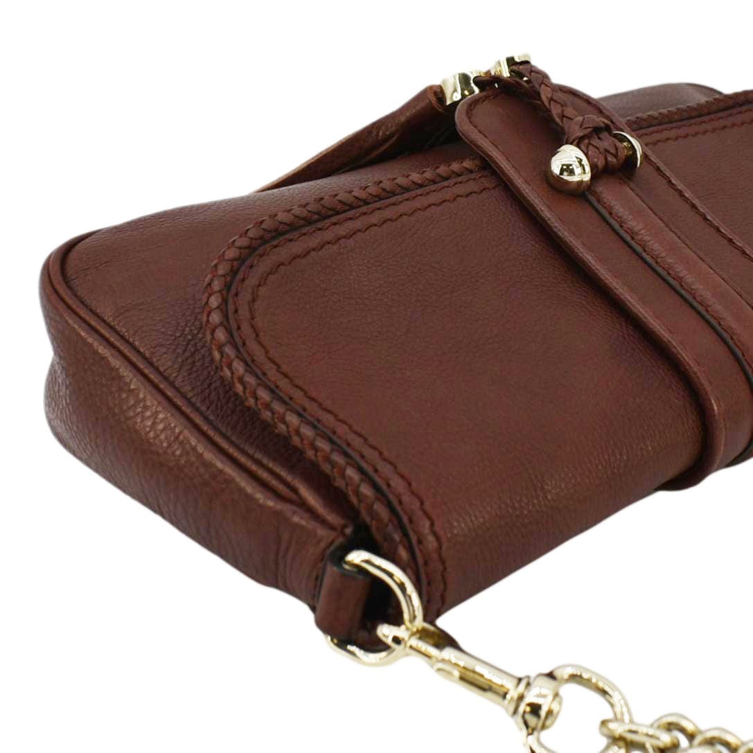 GUCCI Marrakech Evening Leather Chain Shoulder Bag Dark Brown 257032
