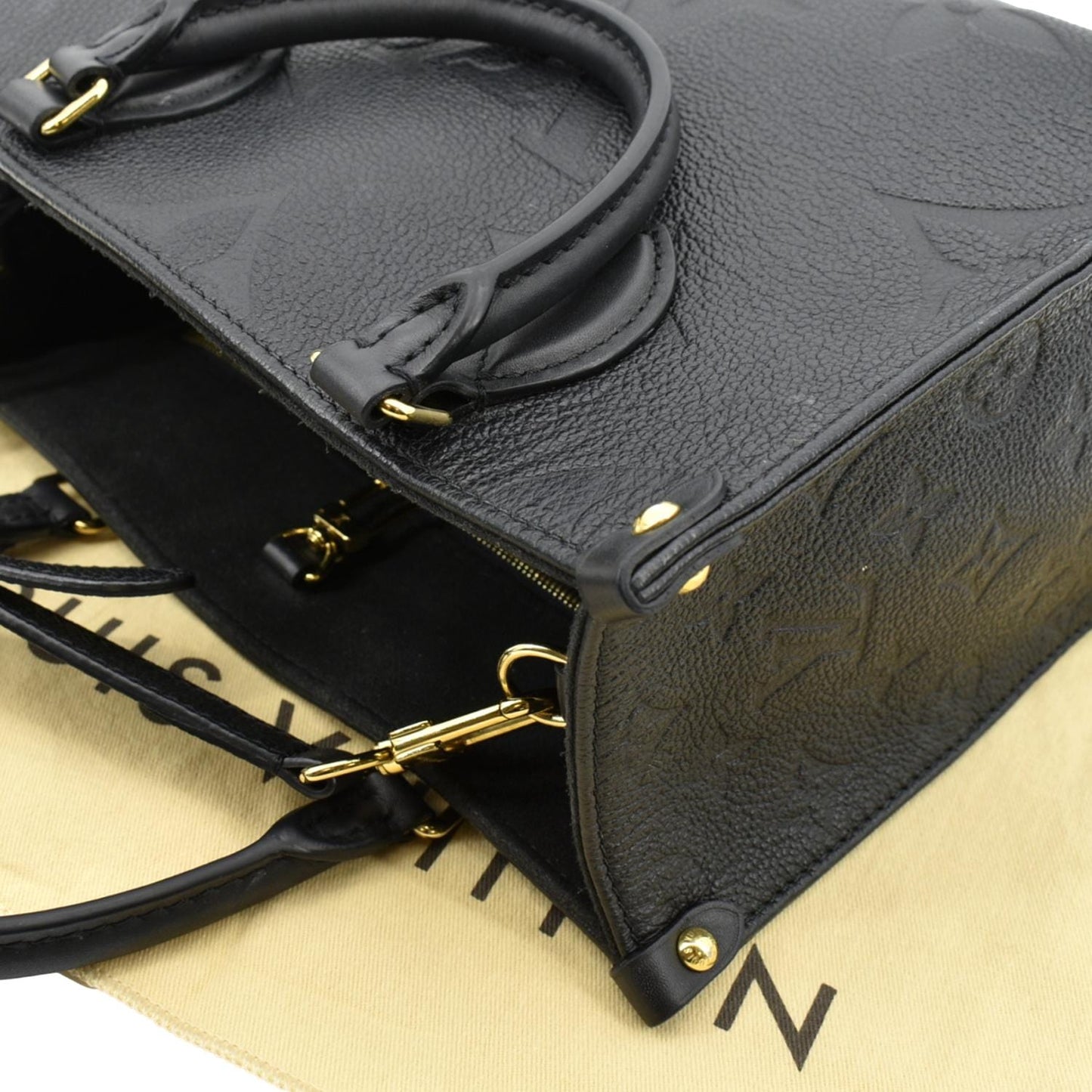 LOUIS VUITTON Onthego PM Monogram Empreinte Tote Shoulder Bag Black