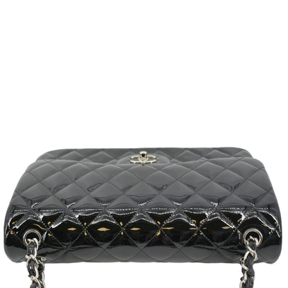 CHANEL Classic Medium Double Flap Patent Leather Shoulder Bag Black