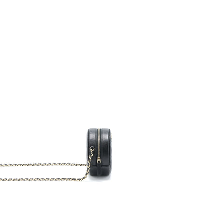 Chanel Crystal CC Logo Round Clutch with Chain Caviar Black L