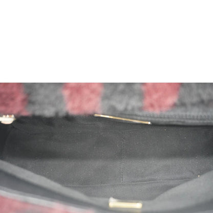 CHANEL 19 Flap Medium Striped Shearling Shoulder Bag Black