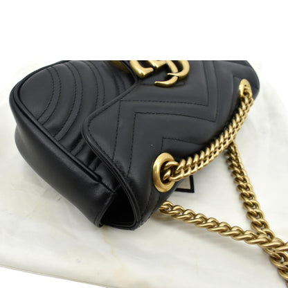 GUCCI GG Marmont Mini Leather Shoulder Bag Black 446744