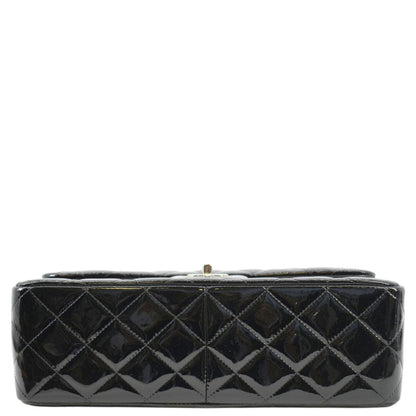 CHANEL Classic Medium Double Flap Patent Leather Shoulder Bag Black
