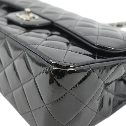 CHANEL Classic Medium Double Flap Patent Leather Shoulder Bag Black