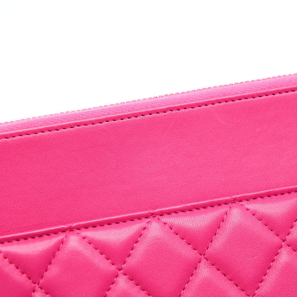 Chanel Quilted Zipper Clutch Lambskin Pink