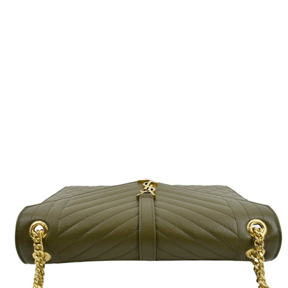 YVES SAINT LAURENT Large Envelope Flap Matelasse Leather Shoulder Bag Khaki Green