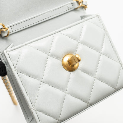 CHANEL CC Enamel Heart Mini Flap Clutch With Chain Lambskin Light Grey