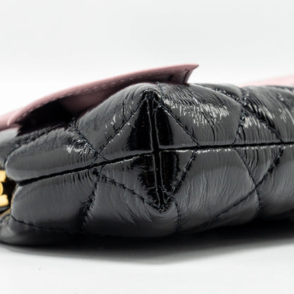Chanel 24a Bowknot Clutch with Chain Patent Crumpled Lambskin/Shiny Lambskin Black/Pink  (Microchip)