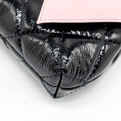 Chanel 24a Bowknot Clutch with Chain Patent Crumpled Lambskin/Shiny Lambskin Black/Pink  (Microchip)