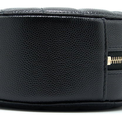Chanel Crystal CC Logo Round Clutch with Chain Caviar Black L