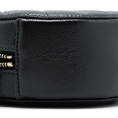 Chanel Crystal CC Logo Round Clutch with Chain Caviar Black L