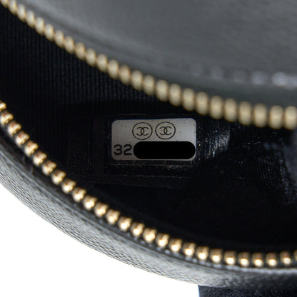 Chanel Crystal CC Logo Round Clutch with Chain Caviar Black L