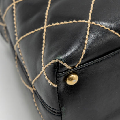 Chanel Vintage Wild Stitch Shoulder Bag Calfskin Black
